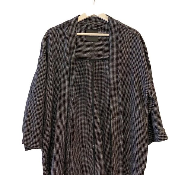 Madewell Long Robe Jacket in Grid Pattern Open Front Pockets Linen Small - Picture 3 of 12